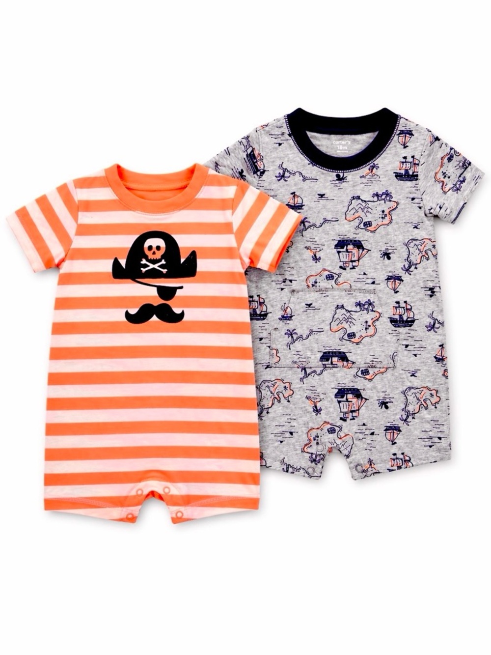 Carter’s 18M Baby Boy Shortie Romper Set Neon Pirate Stripe & Nautical One Piece